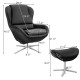 Black 360° swivel leather lounge chair with ottoman, featuring aluminum alloy base and ergonomic design for ultimate.