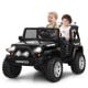 Kids enjoy riding in the 12V black electric truck with remote control, featuring thick wheels and realistic lights and.