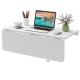 Wall-mounted drop-leaf table in sleek white finish, perfect for small spaces, used as a desk or dining table.