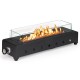 Portable mini fireplace with wind guard, stainless steel burner, and adjustable flame for outdoor warmth and elegance.