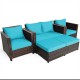 5-piece patio cushioned rattan furniture set in turquoise, featuring a loveseat, two sofas, and two ottomans for.
