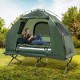 1-person folding camping tent cot in green with air mattress, sunshade, and 360° ventilation for outdoor comfort.
