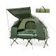 1-person folding camping tent with sunshade, air mattress, and durable polyester for outdoor adventures.