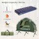 1-person folding camping tent with sunshade, air mattress, and accessories for outdoor comfort and convenience.