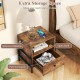 Rustic brown nightstand with charging station, spacious drawer, and open shelf for versatile storage and organization.