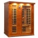 3-person infrared sauna made of Canadian hemlock and red cedar wood, featuring dual control panels and 10 carbon.