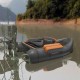 Inflatable fishing float tube in gray with storage pockets, fish ruler, and adjustable straps for stability and comfort.