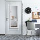 Wall-mounted jewelry armoire with full-size mirror, organized storage for earrings, necklaces, and rings, stylish.