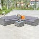 8-piece gray wicker sofa set with storage table, cushions, and tempered glass, perfect for outdoor patio relaxation.