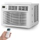 15000 BTU window air conditioner in white with remote control, ideal for cooling areas up to 800 sq.ft.