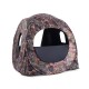 Portable pop-up ground camo blind hunting enclosure with shoot-through windows, lightweight design for 2-3 people.