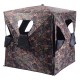 Portable deer hunting blind in camo design with shoot-through windows, ideal for 2-3 person capacity and quick setup.
