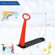 Red 1-rider snow scooter with grip handle, 31" tall and 37" long, designed for winter fun on slopes and flat ground.