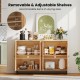 Buffet sideboard cabinet with 4 rattan doors, adjustable shelves, and a natural finish for versatile kitchen storage.