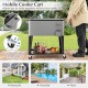 Portable gray patio cooler cart with bottom storage shelf, bottle opener, and 4 wheels for easy mobility.