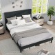 Queen size upholstered bed frame in dark gray with tufted headboard, sturdy slats, and ample under-bed space for.