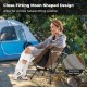 Portable camping chair in coffee color with breathable mesh fabric, featuring a close-fitting moon-shaped design for.