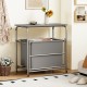 3-section gray laundry sorter with foldable ironing board and lockable wheels for organized clothing sorting.