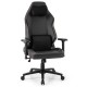 High back ergonomic computer chair in black with adjustable headrest, lumbar pillow, and 360° swivel for comfort.