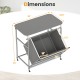 3-section laundry sorter with foldable ironing board, gray fabric, and lockable wheels for easy clothing organization.