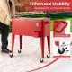 Red portable outdoor patio cooler cart with 80-quart capacity, two side handles, and four wheels for easy mobility.