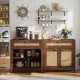 Sideboard storage cabinet with rattan doors and drawer, featuring a wood-grain finish, ideal for kitchen or dining room.