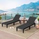Two black outdoor PP chaise lounge chairs with adjustable backrests, perfect for poolside relaxation and sunbathing.
