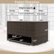 PE rattan storage bin with waterproof liner, featuring dimensions and weight capacity, ideal for patio cushion storage.