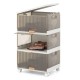 Stackable 3-cube storage bin with detachable wheels, featuring top and front openings for easy access and ample storage.