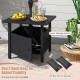 Outdoor side table with 1.89" umbrella hole, black wood-like surface, featuring inner storage and sand bag stability.