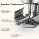 Electric tomato strainer with 8.5" feed chute, stainless steel design, and splash guard for mess-free processing.