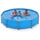 Round 12 ft outdoor family swimming pool with metal frame, featuring durable PVC fabric, ideal for backyard fun.