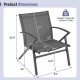 Detailed dimensions of the grey patio chair with heavy-duty metal frame, ideal for outdoor seating.