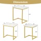 Dimensions of the 3-piece multifunctional coffee end table set in white, featuring a C-shaped frame for versatile use.