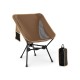 Portable camping chair in coffee color, featuring an ergonomic moon shape and breathable mesh for ultimate comfort.