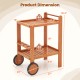 2 Tier Rolling Serving Cart dimensions with wine bottle holders, hardwood construction, and rubber wheels for easy.