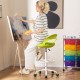 Drafting stool in green with wheels, featuring a curved backrest and adjustable height, ideal for creative studios.