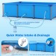 Outdoor family swimming pool with metal frame, featuring quick water intake and drainage system for easy setup.