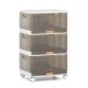 Three-cube stackable storage bin with detachable wheels, featuring a modular design and front-opening compartments for.