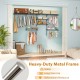 Closet organizer system with 7 shelves and 5 hanging rods, made of heavy-duty metal, ideal for laundry and bedroom.