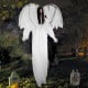 6.6 feet Halloween animatronic angel with light-up red eyes, flapping wings, and creepy sounds for spooky decor.