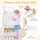 Toddler using the replaceable paper roll on the 4-in-1 activity table set with magnetic whiteboard and chalkboard.