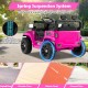 Pink 12V kids ride-on truck with spring suspension system, designed for smooth rides on various surfaces.