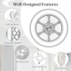 Ceiling fan features including 7 ABS blades, appealing lampshade, and protective hood for low-profile installation.