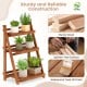 Foldable 3-tier solid wood plant stand with waterproof teak oil finish, perfect for patio or balcony plant display.