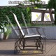 Outdoor glider chair with ergonomic backrest and beige seat, showcasing smooth rocking motion for patio relaxation.