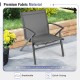 Grey patio chair with breathable, quick-drying fabric and heavy-duty metal frame, perfect for outdoor relaxation.