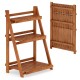 Foldable 3-tier solid wood plant stand with slatted shelves, ideal for patio or balcony plant display and decoration.