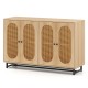 50-inch buffet sideboard cabinet with 4 rattan doors, adjustable shelves, and natural wood finish for versatile storage.
