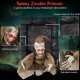 Hanging animated zombie prisoner decoration with glowing red eyes, detailed hands, and sound-activated features for.